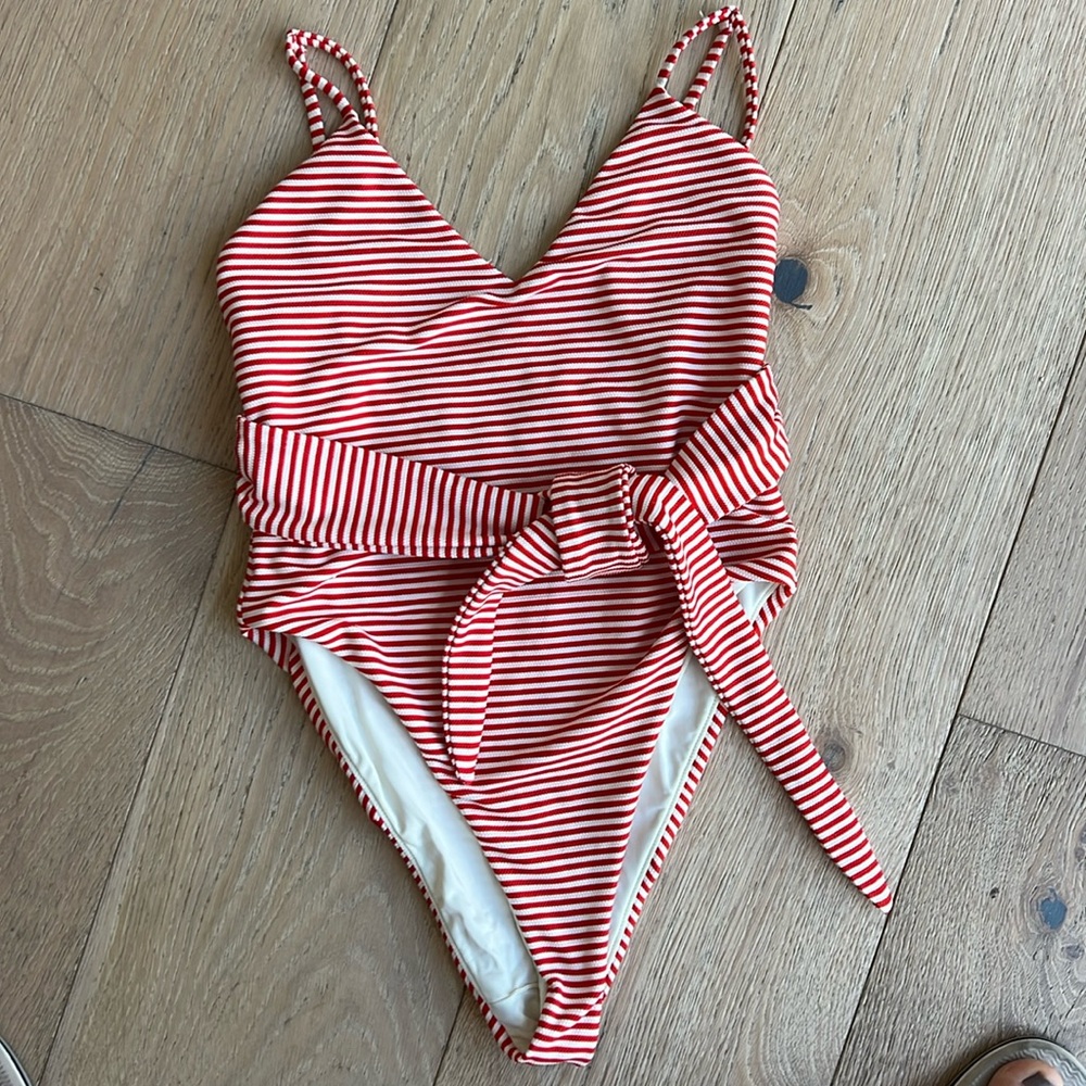 Mara Hoffman candy stripe tie waist bathing suit- size small